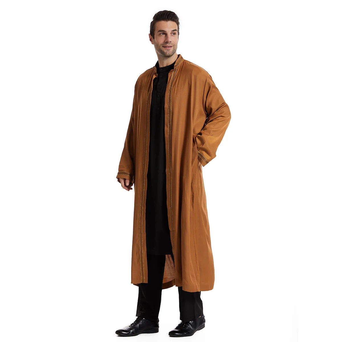 Elegant Bisht for Men Arabic Thobe Outer Robe Fashion Embroidery Islamic Jubba Kaftan Formal Ceremony Wear