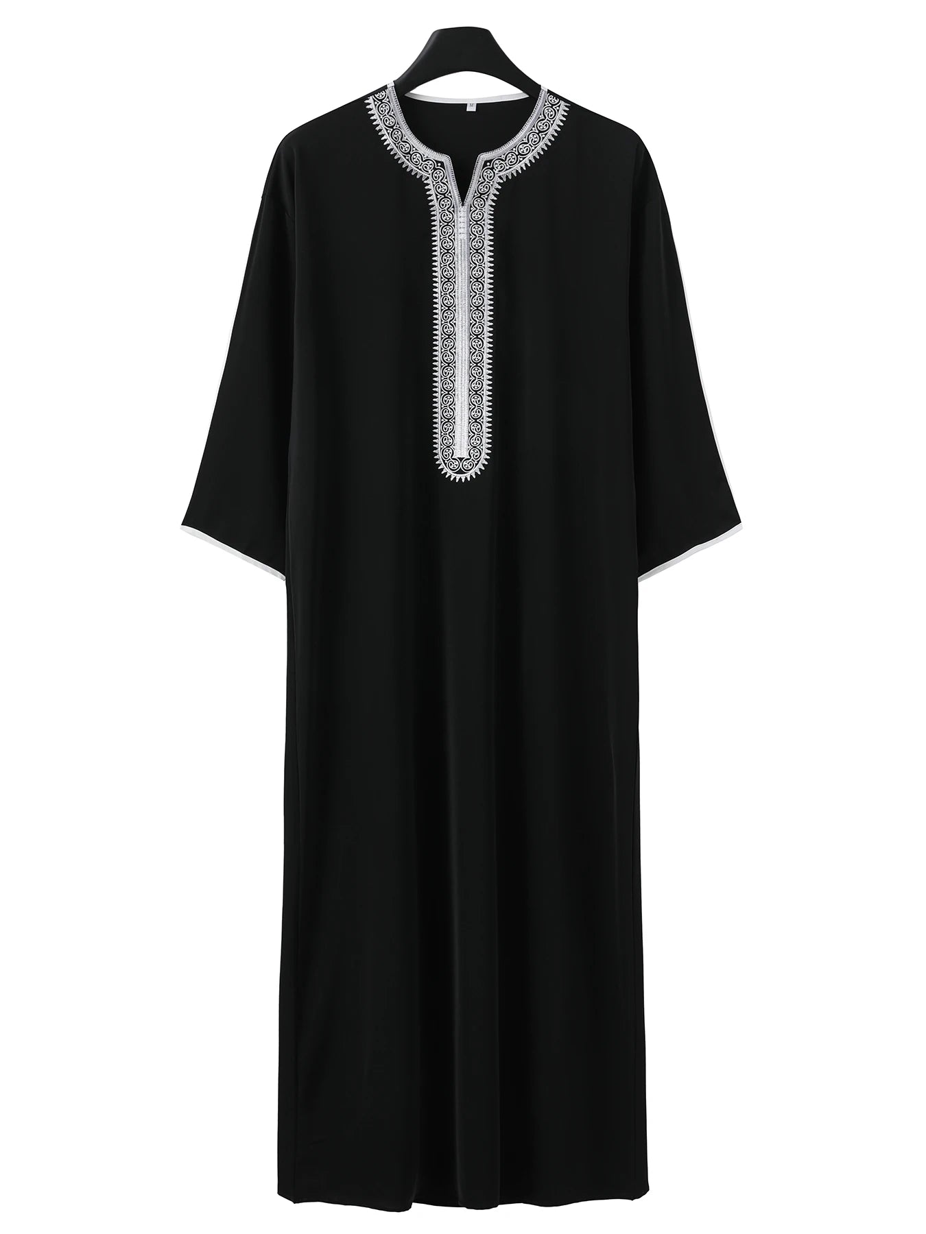 Muslim Men's Short Sleeve Jubba Thobe Solid Color Embroidered Breathable Traditional Islamic Clothing Saudi Arabian Kaftan Abaya