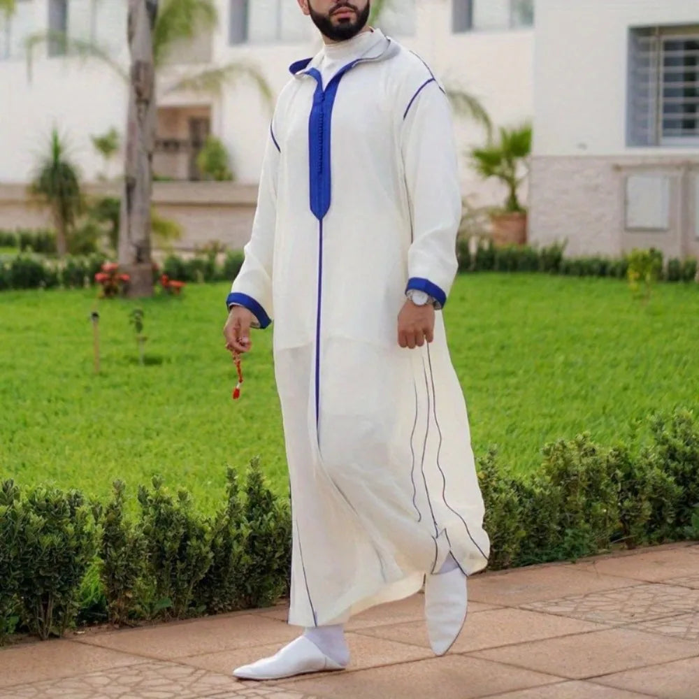 Men's Islamic Slim-Fit Thobe: Plain White Muslim Robe Shirt - Classic Traditional Casual Wear for Daily & Cultural Occasions