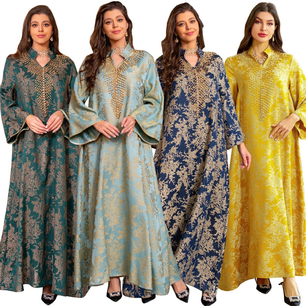 Dubai Women Muslim Maxi Dress Beads Party Gown Turkey Caftan Marocain Femme Robe