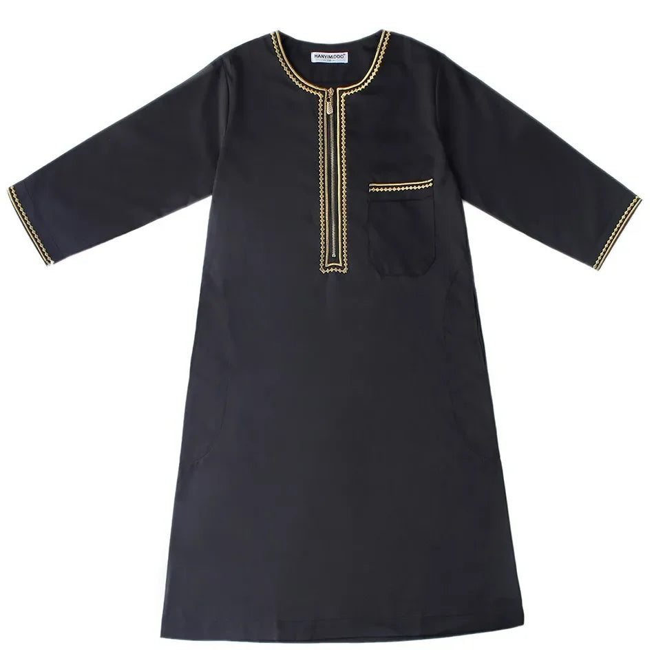 Teenage Boys' Summer Muslim Robe Kids Arab Folk Clothes Boys Solid Color Thobe 5-14 Years National Outfit for Children New