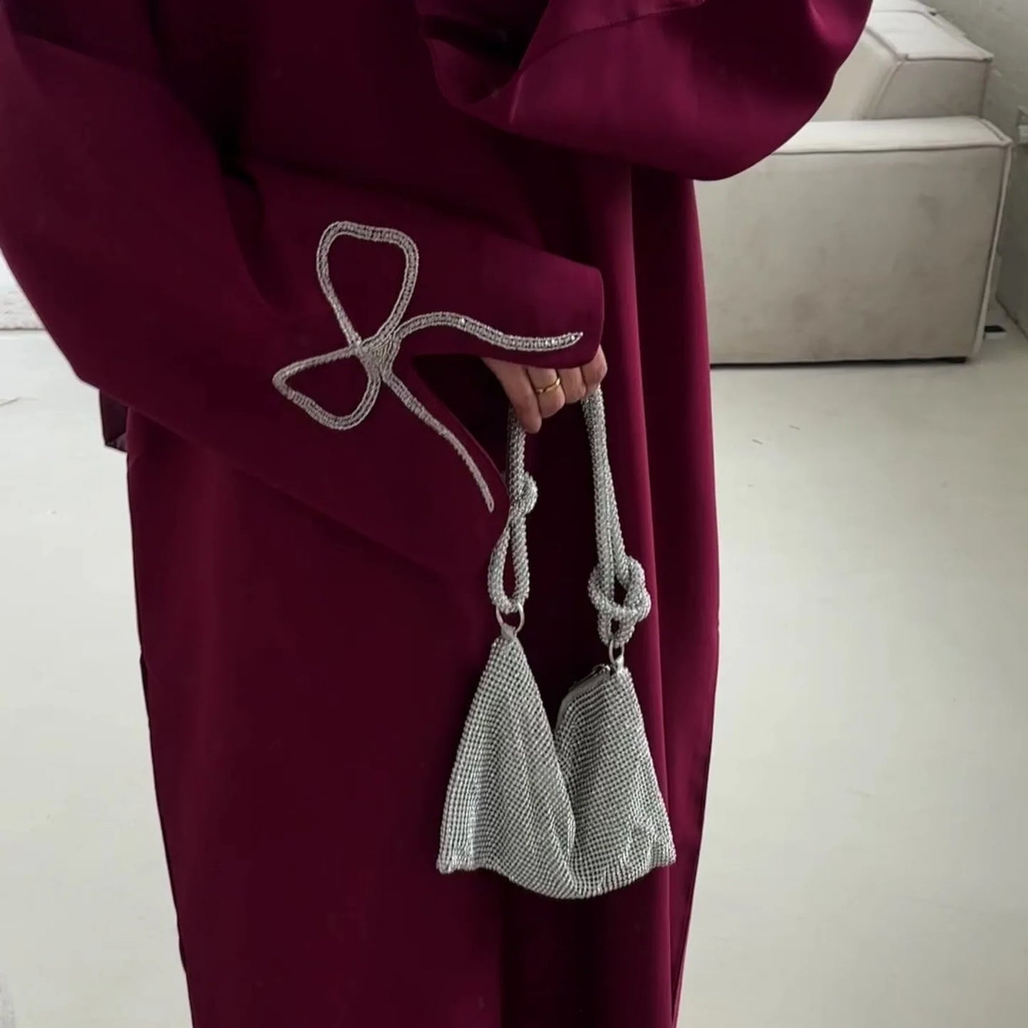 Women Eid Dress Diamond Bow Muslim Abaya Kaftan Arab Long Robe Vestidos Largos Morocco Long Robe Elegant Party Dresses Caftan