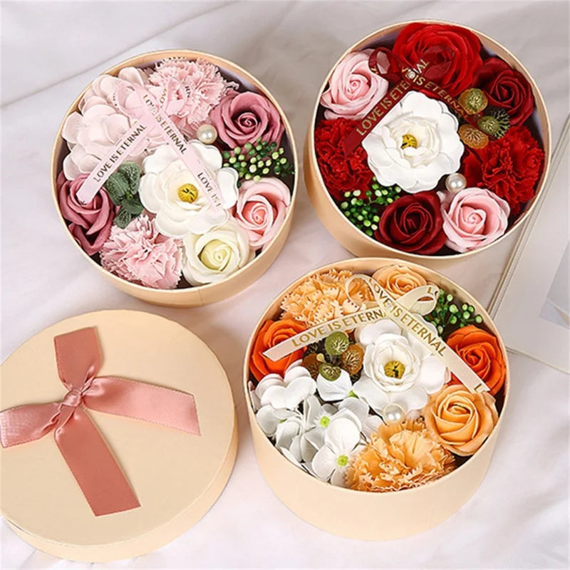 Soap Flower Box Floral Scented Bath Soap Rose Flower Petals Plant Essential Oil Flower Soap Set Mother Lover Birthday Gift Box