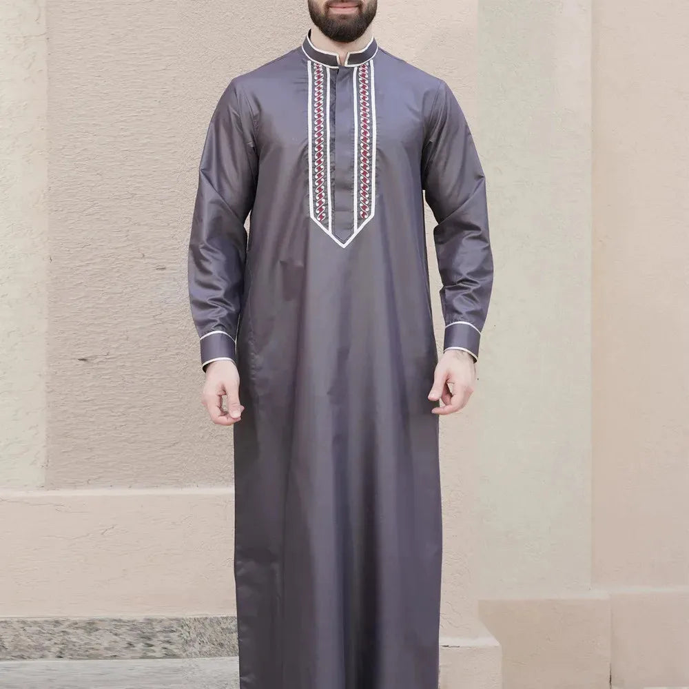 2025 Muslim Fashion Abayas for Men Solid Color Embroidery Long Robe Men Jubba Thobe Saudi Arab Musulman Shirts Islamic Clothing