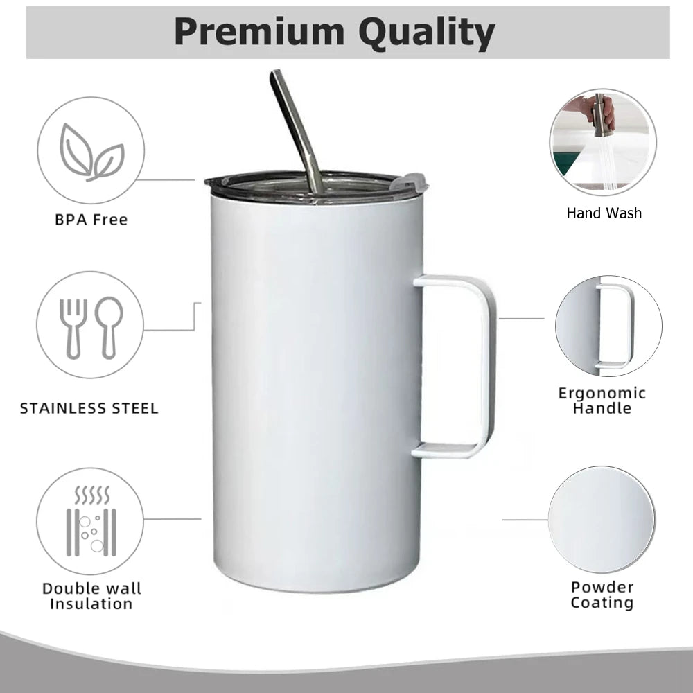Insulated Coffee Mug with Lids 600ml Stainless Steel Tumbler with Handle Double Wall Vacuum Coffee Cups Travel Mug Black White