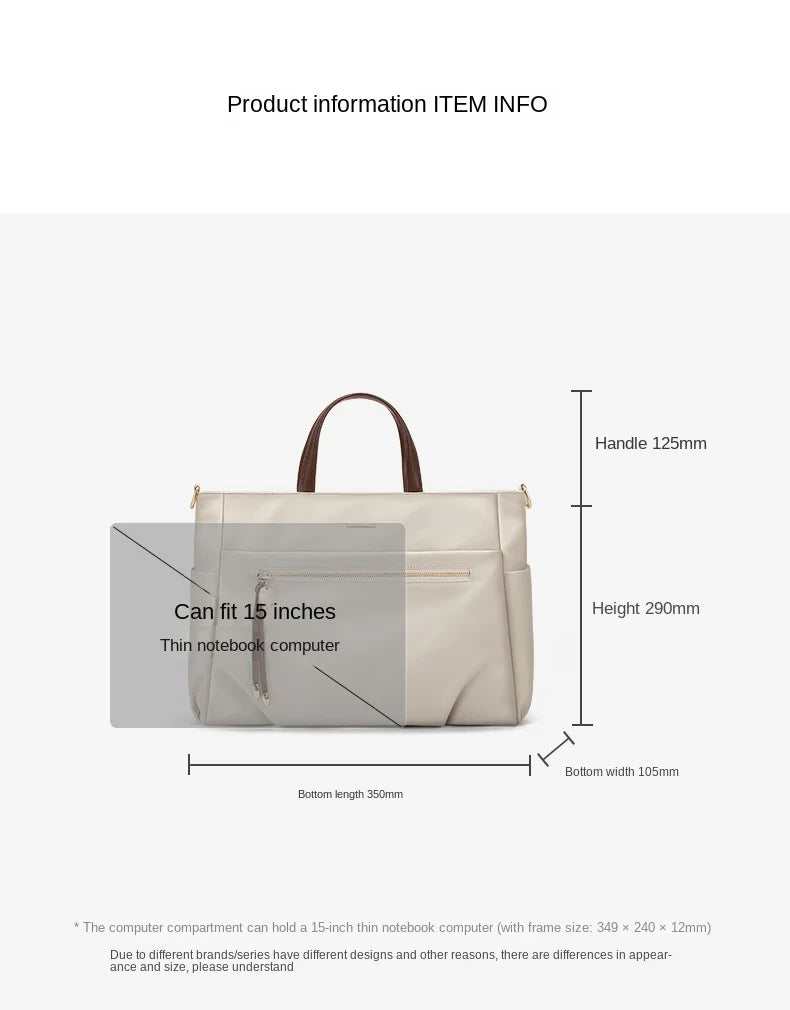 GOLF Women's Handbag Elegant Briefcase Tote Woman Business Leather Handle Nylon Lightweight 15 inch Shoulder Bag Multi Pockets