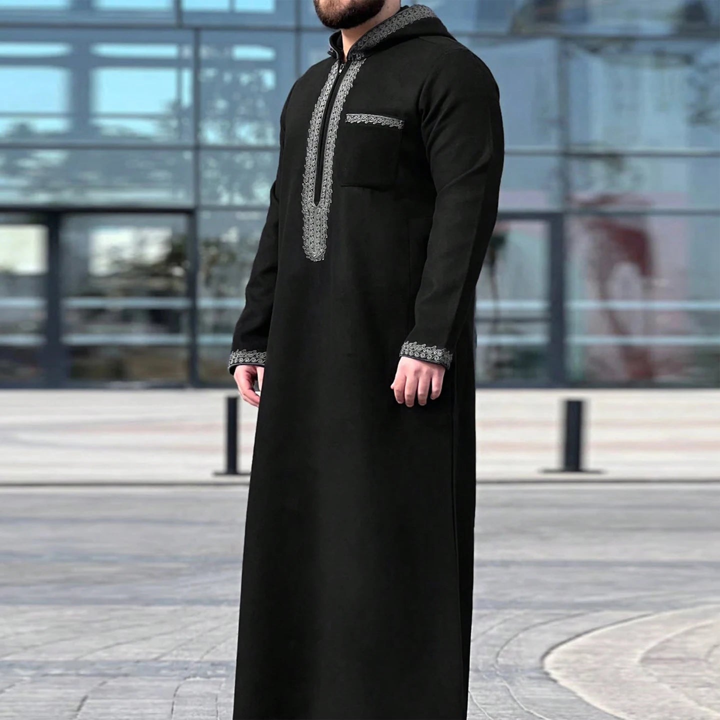 Arab Muslim Men's Robe  Ethnic Style Embroidered Moroccan Style Casual Traditional Islamic Thobe Long Dress Prayer Gown