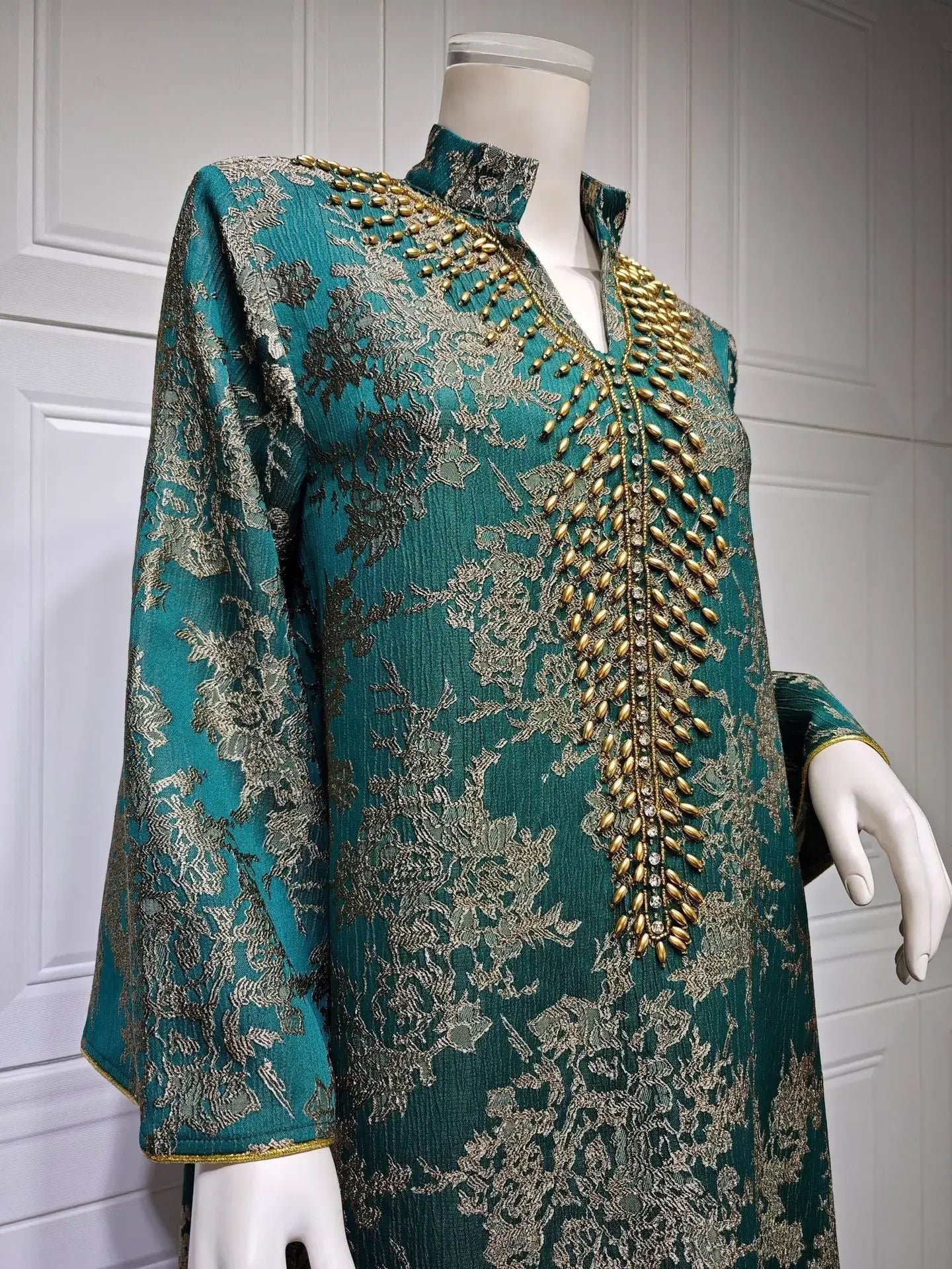 Eid Muslim Dress for Women Abaya Beading Stand Collar Jalabiya Morocco Party Dresses Abayas Kaftan Abaya Vestidos Arab Long Robe