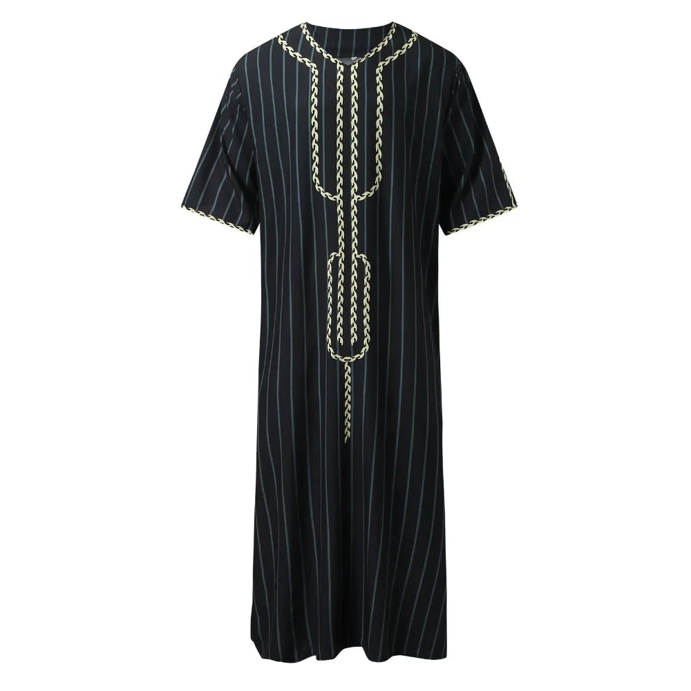 Men's Arabian Thobe - Summer V-Neck Short Sleeve Robe, Loose Fit Muslim Islamic Clothing for Casual Wear