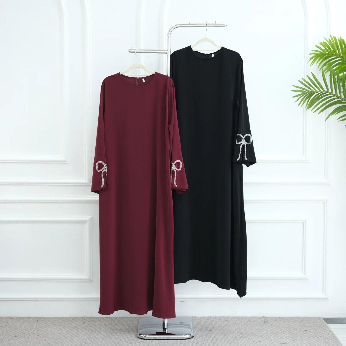 Women Eid Dress Diamond Bow Muslim Abaya Kaftan Arab Long Robe Vestidos Largos Morocco Long Robe Elegant Party Dresses Caftan