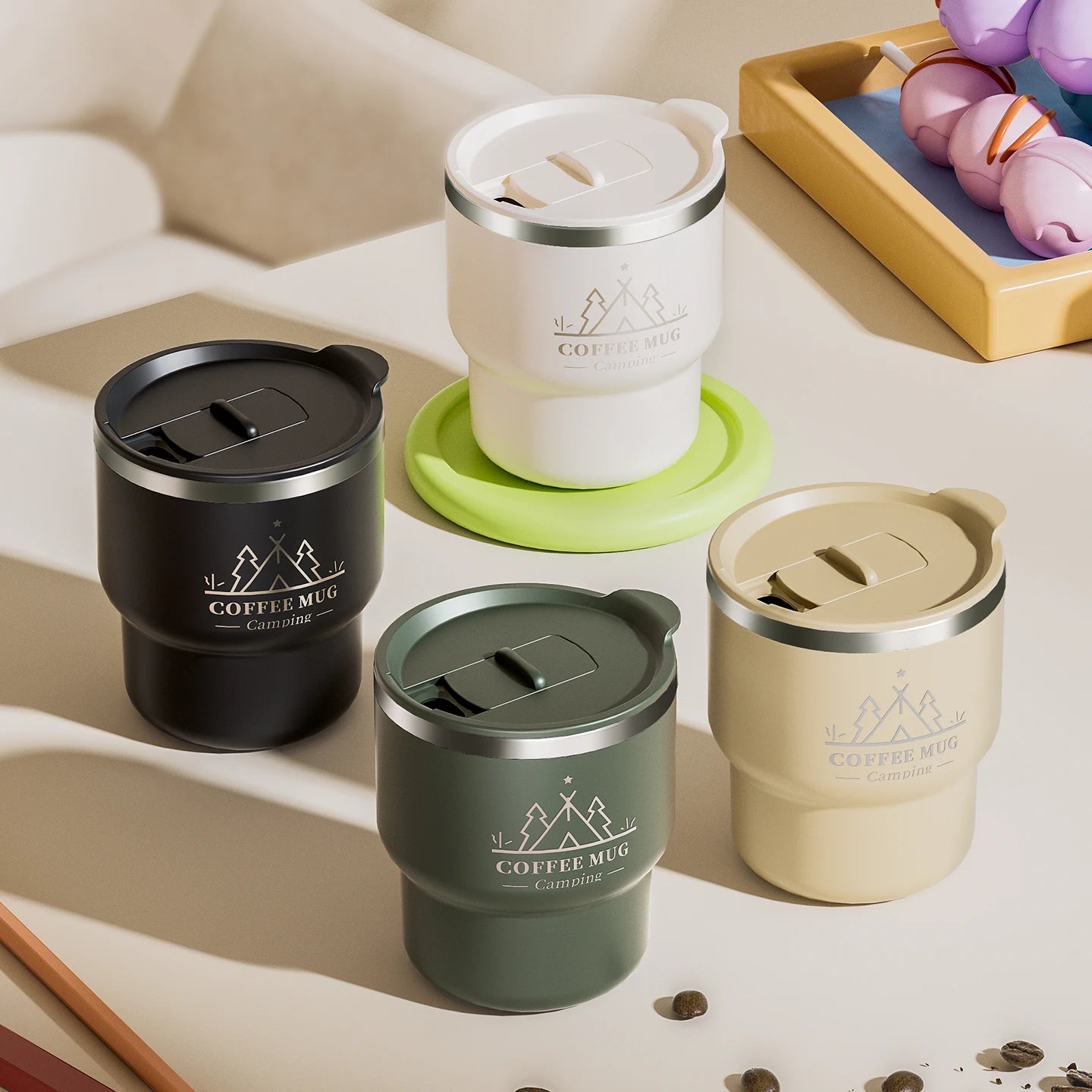 400ML Double Wall Insulated Mug 304 Stainless Steel Milk Coffee Cup Portable Sealed Cold And Hot Water Cup Tumbler With Handle