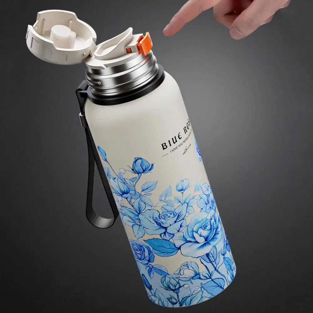 620ml Flower Pattern Thermos Bottle with Filter Stainless Steel Travel Mug Large-capacity Double Wall Thermal Cup Travel
