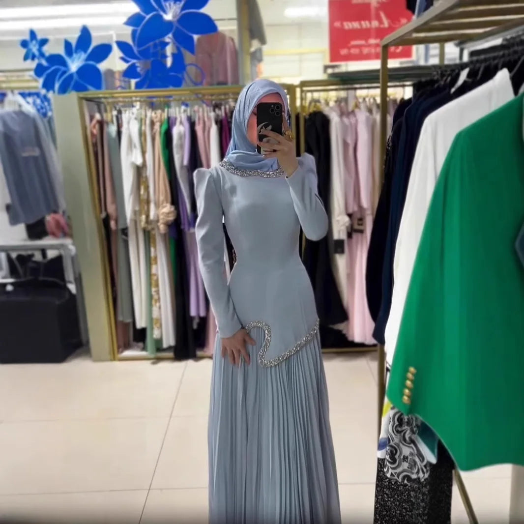 Abaya Pleated Dress Women Dubai Dresses Sequins Lace Up Islam Vestidos Long Robe Jalabiya Morocco Kaftan Eid Muslim Ramadan