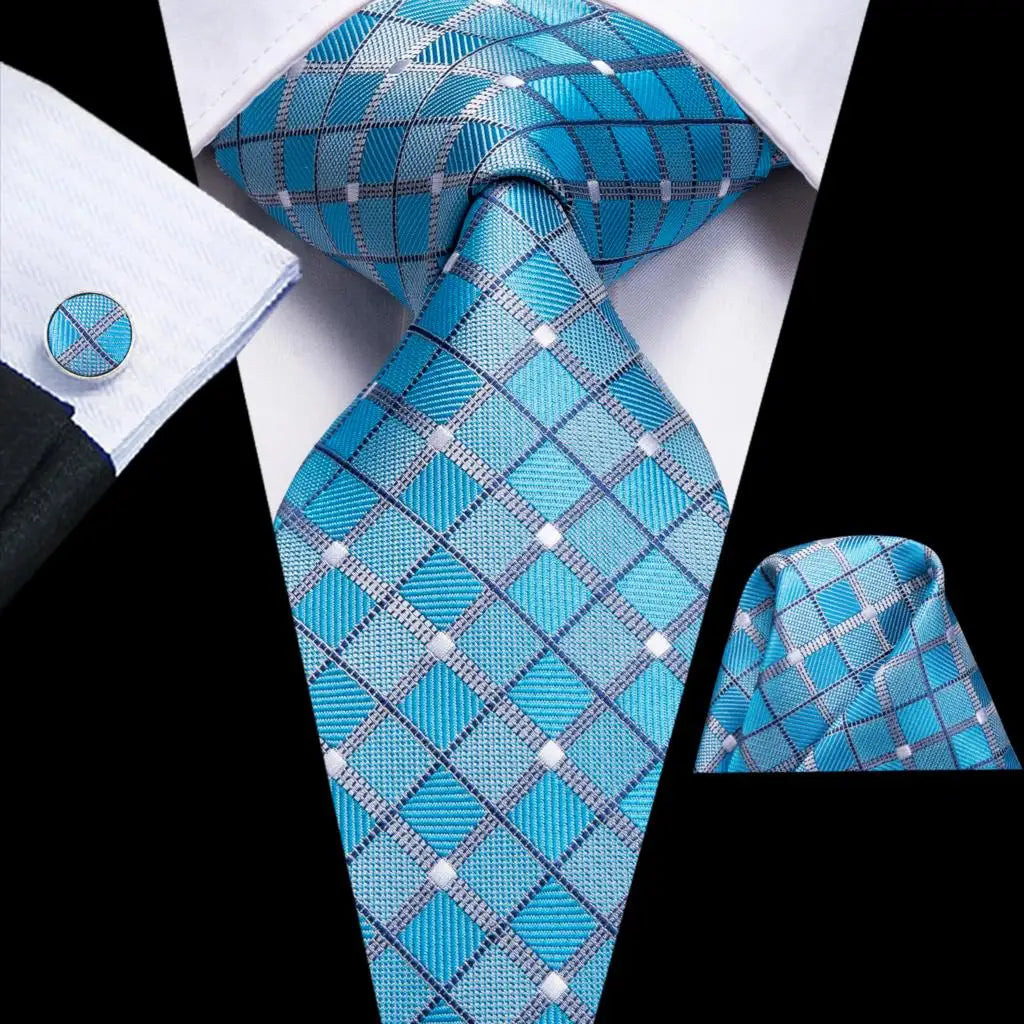 Hi-Tie Mens Ties Luxury Handmade Geometric Necktie Silk Woven Tie Set For Men Business Wedding Neck Tie Square Cufflinks