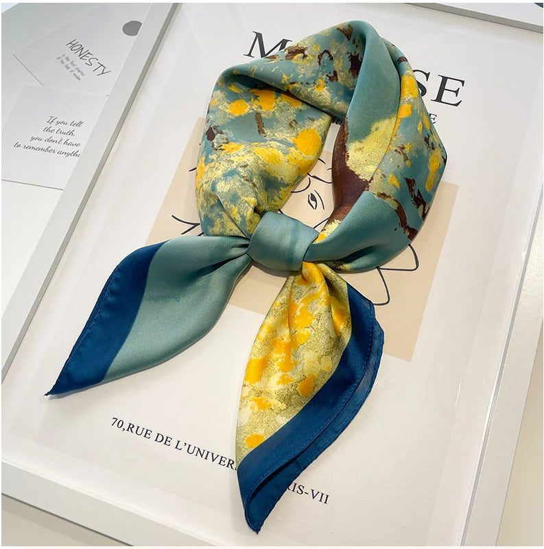 Handkerchiefs Hair Silk Scarf 70*70cm Print Satin Big Square Silk Scarves Shawls For Women Luxury Brand Designer Hijab Headband