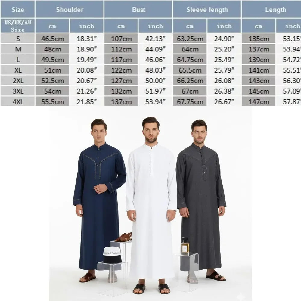 Muslim Robe for Men Loose Silhouette Stand Collar & Crew Neck, Classic Arabic Middle Eastern Traditional Clothing for Daily Wear