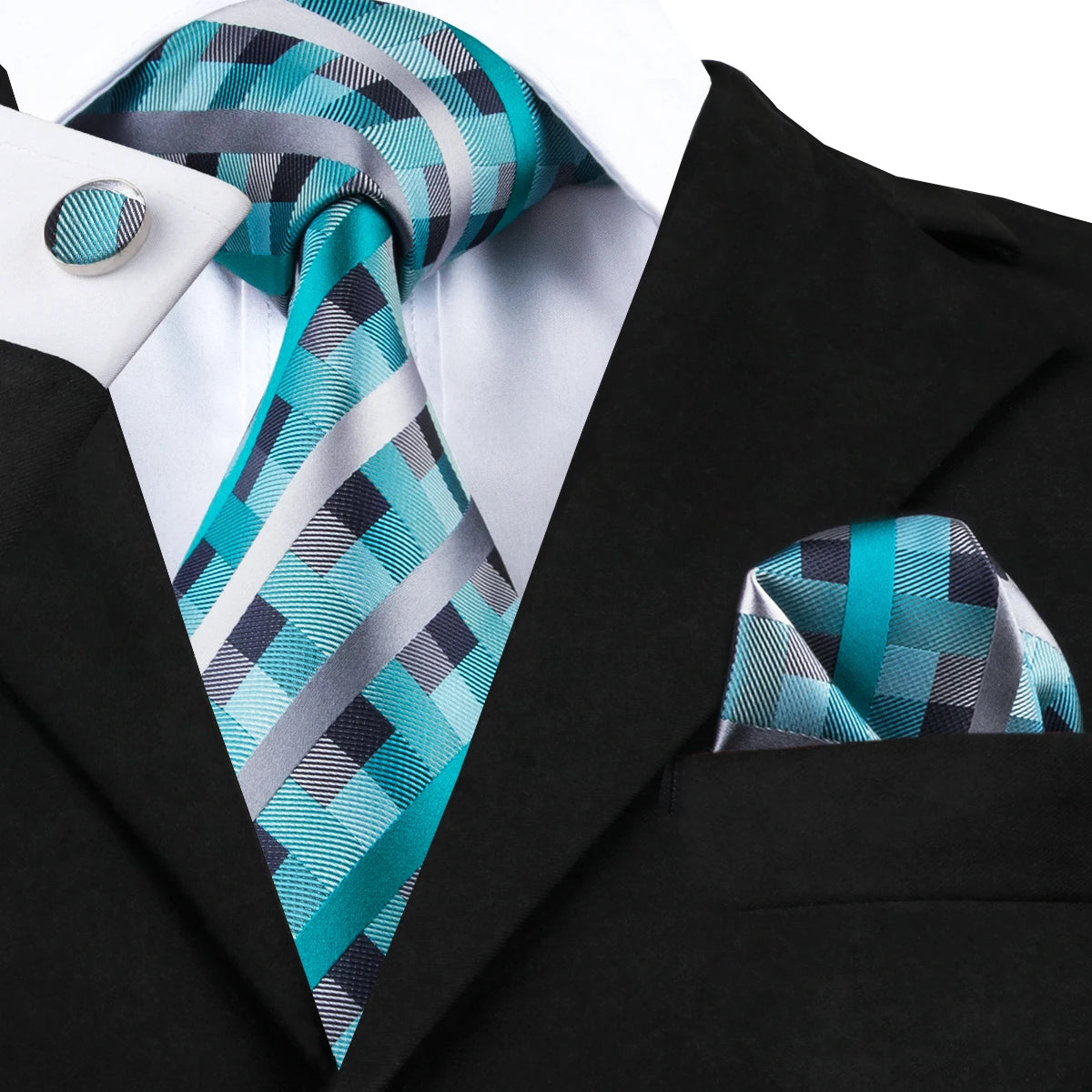 Hi-Tie New Clasic Grey Tie for Men Silk Fabric Jacquard Woven Tie Hanky Cufflinks Set for Men Designer Fashion Silk Ties SN-1466