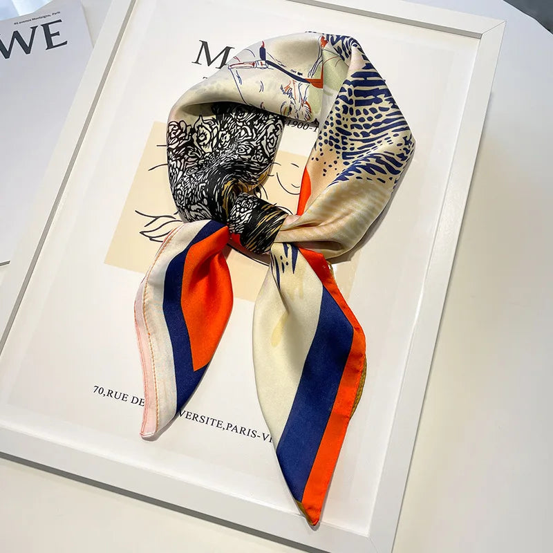 Handkerchiefs Hair Silk Scarf 70*70cm Print Satin Big Square Silk Scarves Shawls For Women Luxury Brand Designer Hijab Headband