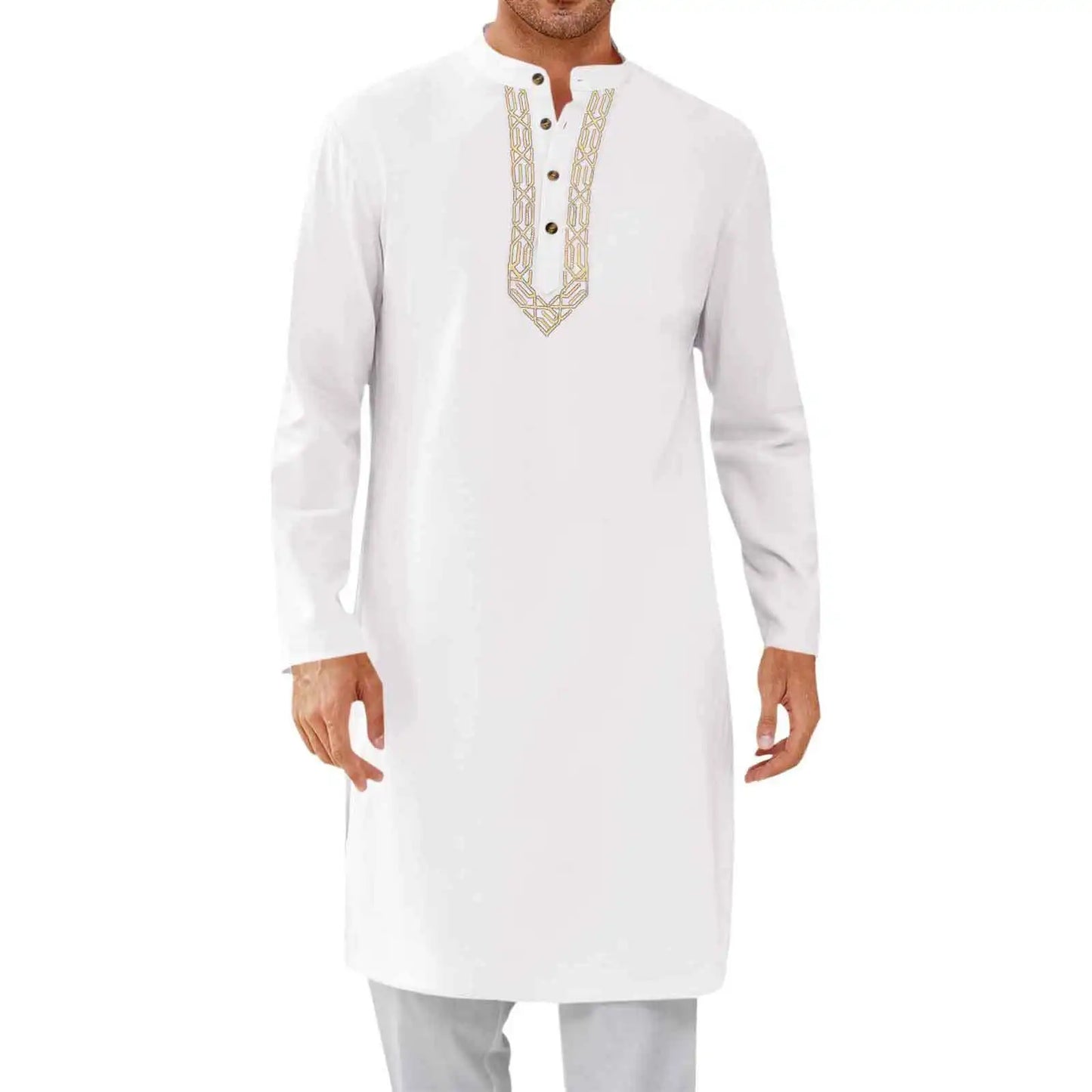 Eid Muslim Shirt Men Modest Tops Long Sleeve Button Embroidery Dubai Saudi Prayer Kaftan Robe Male Shirts Islamic Ramadan