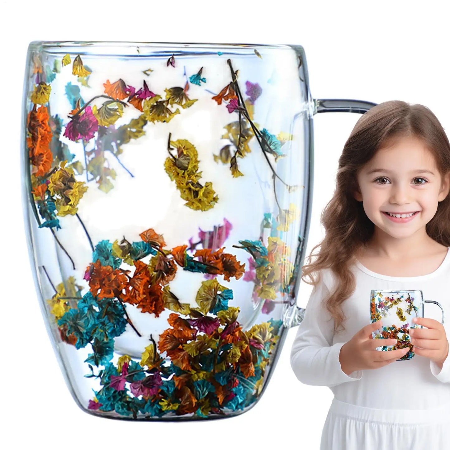 Aesthetic Dried Flower Glass Mug Double-Wall Insulated & Heat Resistant Perfect for Coffee, Tea, Office & Home Decor Gifts
