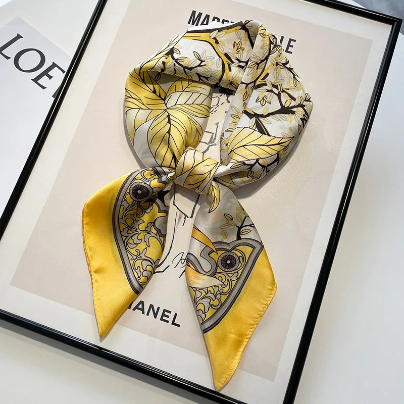 Handkerchiefs Hair Silk Scarf 70*70cm Print Satin Big Square Silk Scarves Shawls For Women Luxury Brand Designer Hijab Headband