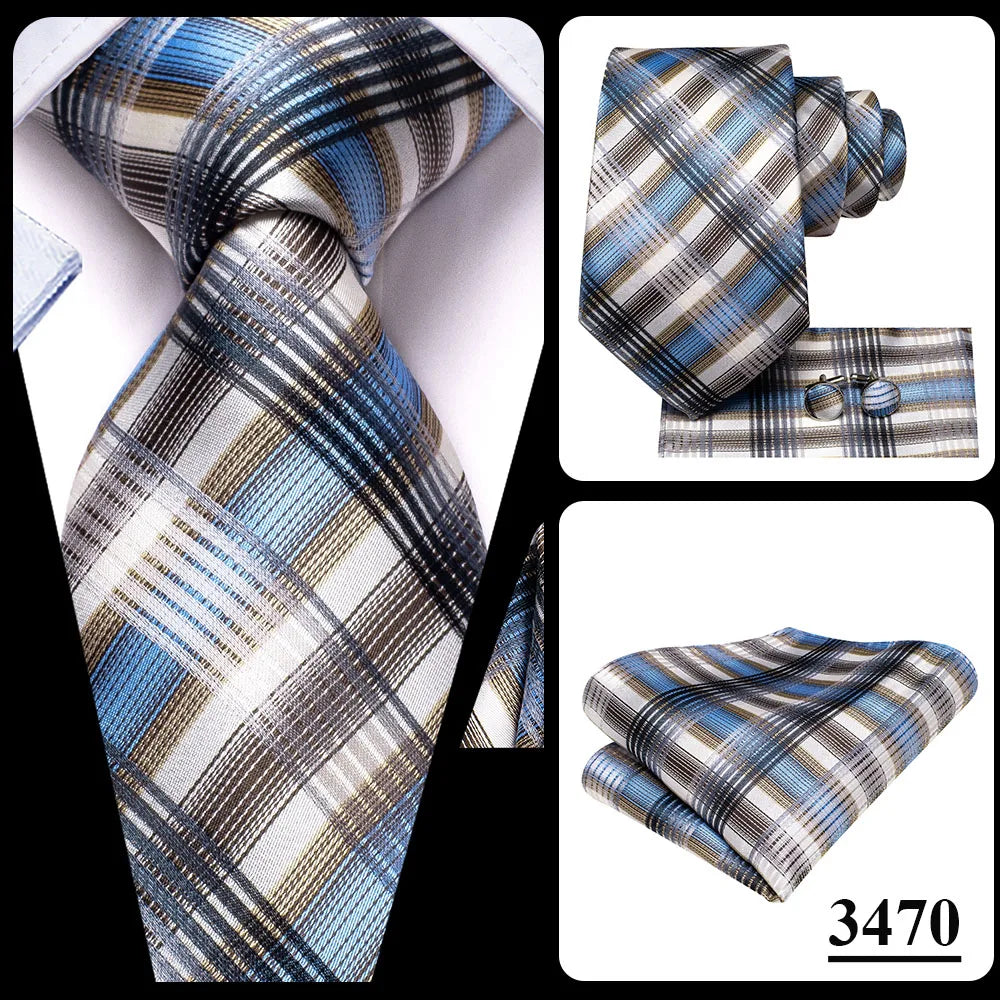 Hi-Tie Mens Ties Luxury Handmade Geometric Necktie Silk Woven Tie Set For Men Business Wedding Neck Tie Square Cufflinks