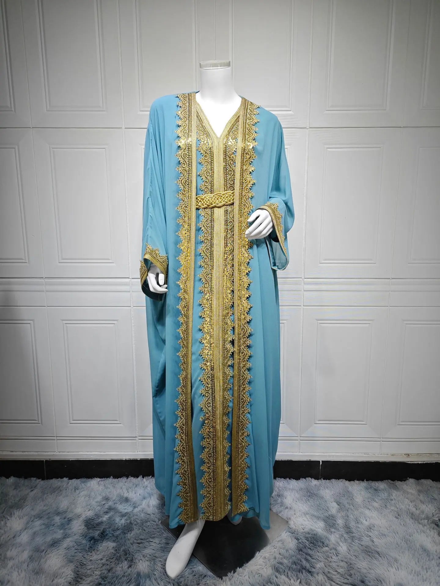 Eid Women Abaya Dress Muslim 2 Piece Set Cardigan with Inner Dress Lace-up Robe Caftan Robe Jalabiya Ramadan Morocco Kaftan 2025