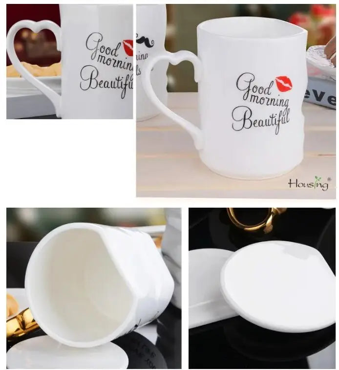 2Pcs/Set Couple Cup Ceramic Mugs Coffee Kiss Mug Creative tea cup Valentine's Day Wedding Birthday Gift