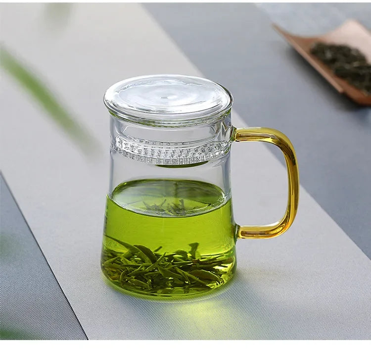 Heat-Resistant Glass Teacup with Filter, Flower Tea Cup, Office Drinkware Mugs with Cover and Infuser, Easy Using Teaware