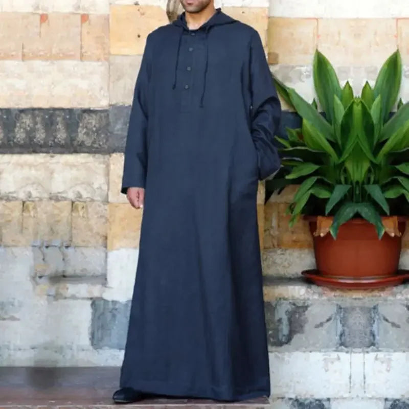 Muslim Man Hooded Long Abaya Leisure Cotton Kaftan  Jubba Men Adults  Jubba  Thobe Islamic Tunic Saudi Arabic Dress Kamis Homme