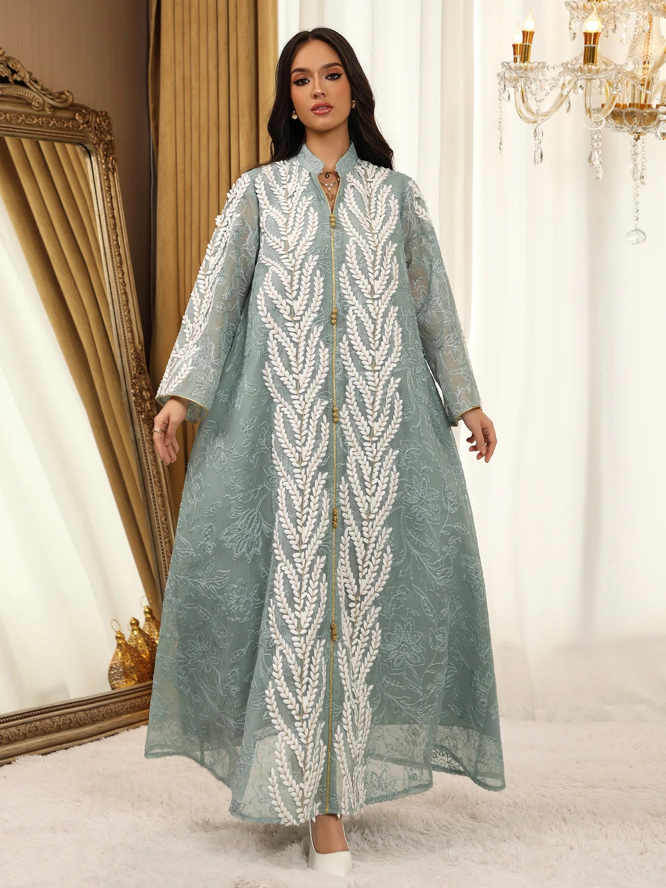Eid Mesh Dress Women Abaya Party Dress Women Jalabiya Gorgeous Embroidery Saudi Arab Sequins Muslim Ramadan Vestidos Largos Robe