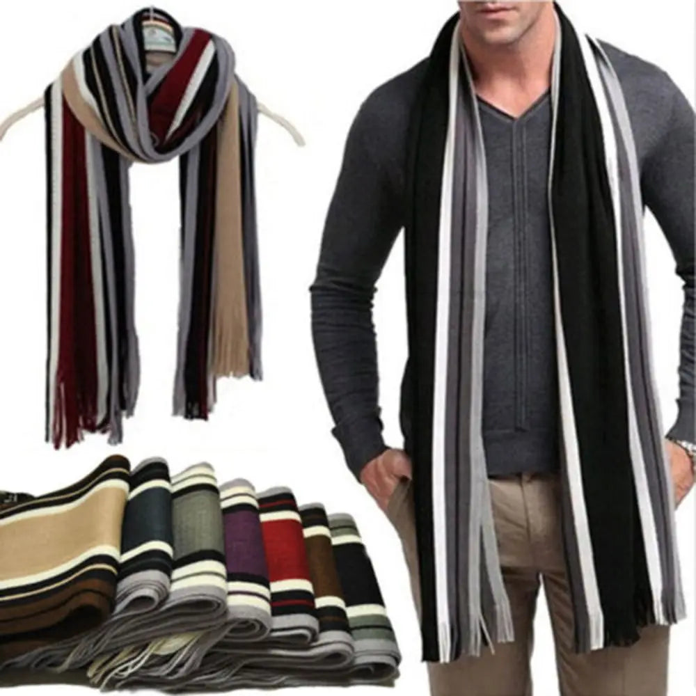 Casual Cashmere Men Striped Scarf Thick Tassel Stole Winter Long Shawl Soft Neck Warm Neck Wrap new Scarf &Wrap
