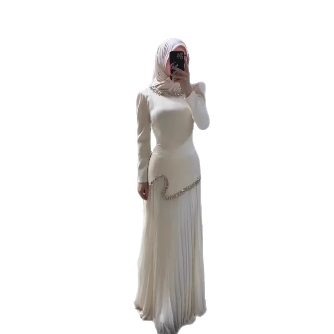 Abaya Pleated Dress Women Dubai Dresses Sequins Lace Up Islam Vestidos Long Robe Jalabiya Morocco Kaftan Eid Muslim Ramadan