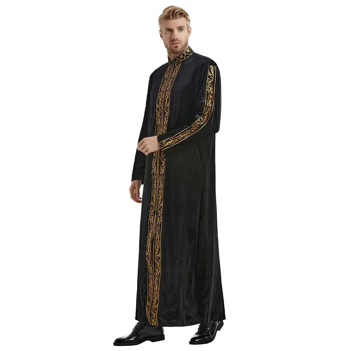 Muslim Men Jubba Thobe Islamic Clothing Velvet Kaftan Thoub Arabic Saudi Robe Dress Jubah Caftan Thawb Ramadan Gown Middle East