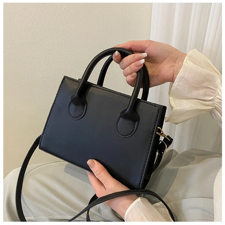 Elegant Black Handbag with Dual Handles, Chic Crossbody Bag, Retro Stylish Tote Small Bag for Women Girls Daily Use, Work, Party
