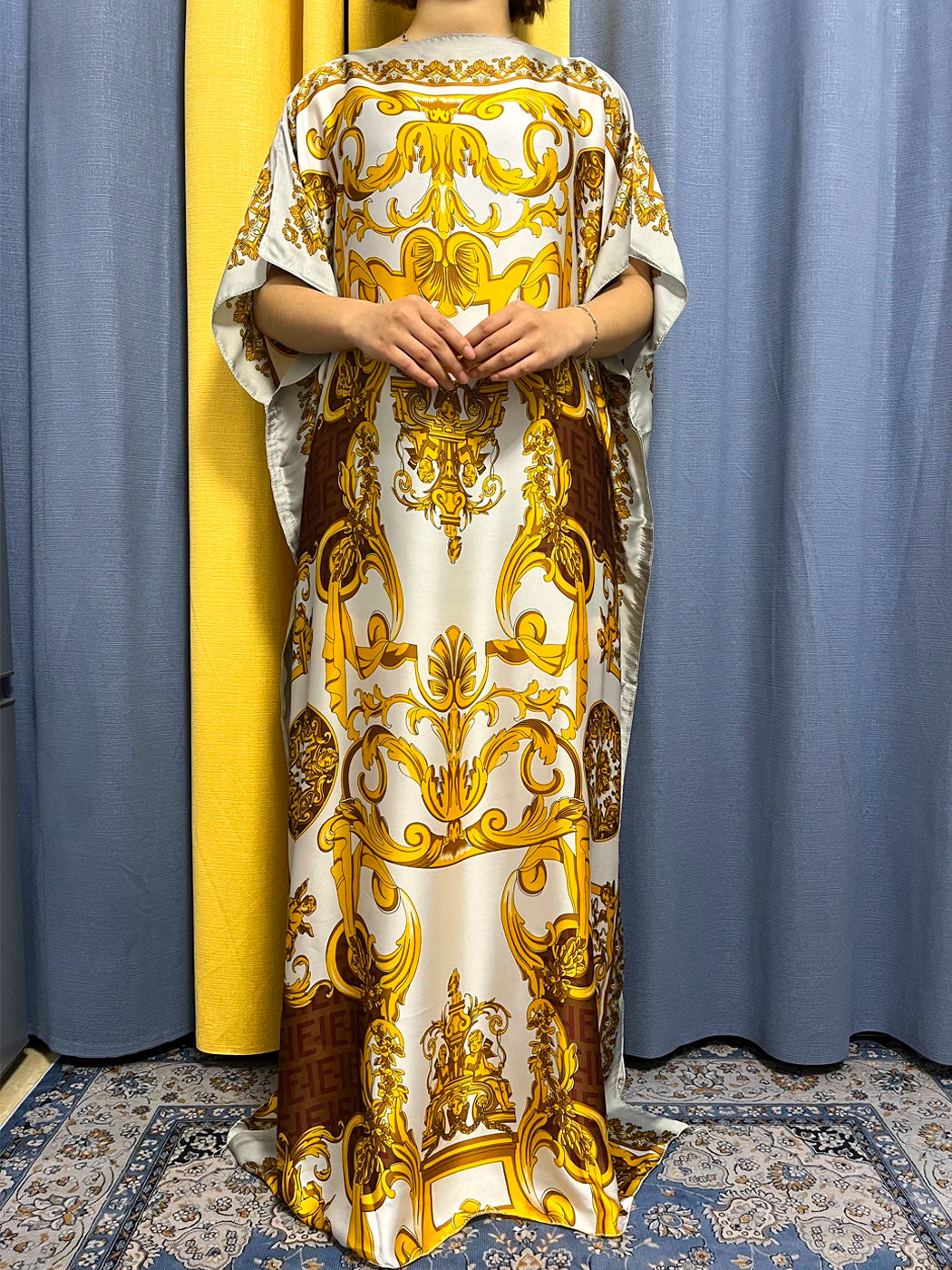 Abayas For Women 2023 Printed Silk Soft Loose Femme Robe Muslim Summer Fashion Clothing African Islam Woman Dresses With Turban
