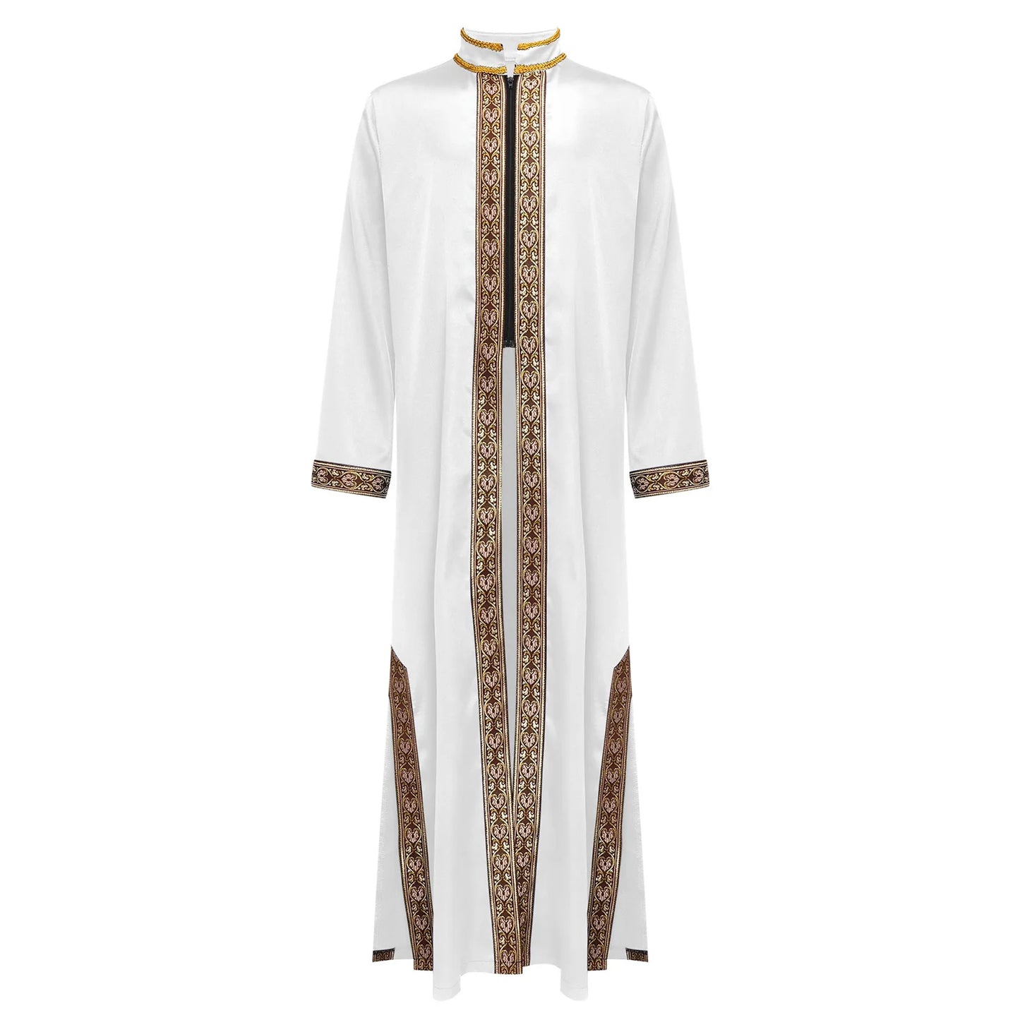 Boys Gold Embroidery Maxi Muslim Thobe Kaftans Arab Gown Islamic Robe Cosplay Long Sleeves Coats Festival Holiday Costume