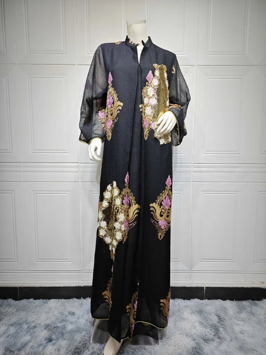 Morocco Dress for Women Muslim Abaya India Stand Collar Abayas Enbroidery Sequins Party Dresses Kaftan Longue Vestidos Largos
