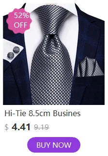 Hi-Tie Blue Business Solid Silk Men's Tie NeckTie 8.5cm Ties for Men Formal Luxury Wedding High Quality Gravata