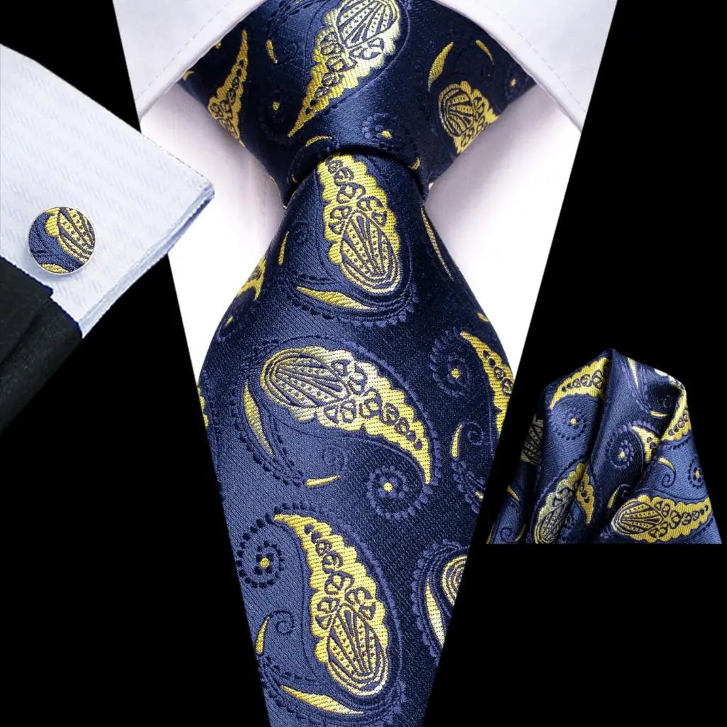 Hi-Tie Teal Green Floral Mens Fashion Necktie Handkerchief Cufflinks for Tuxedo Accessory Classic Silk Luxury Tie for Man Gift