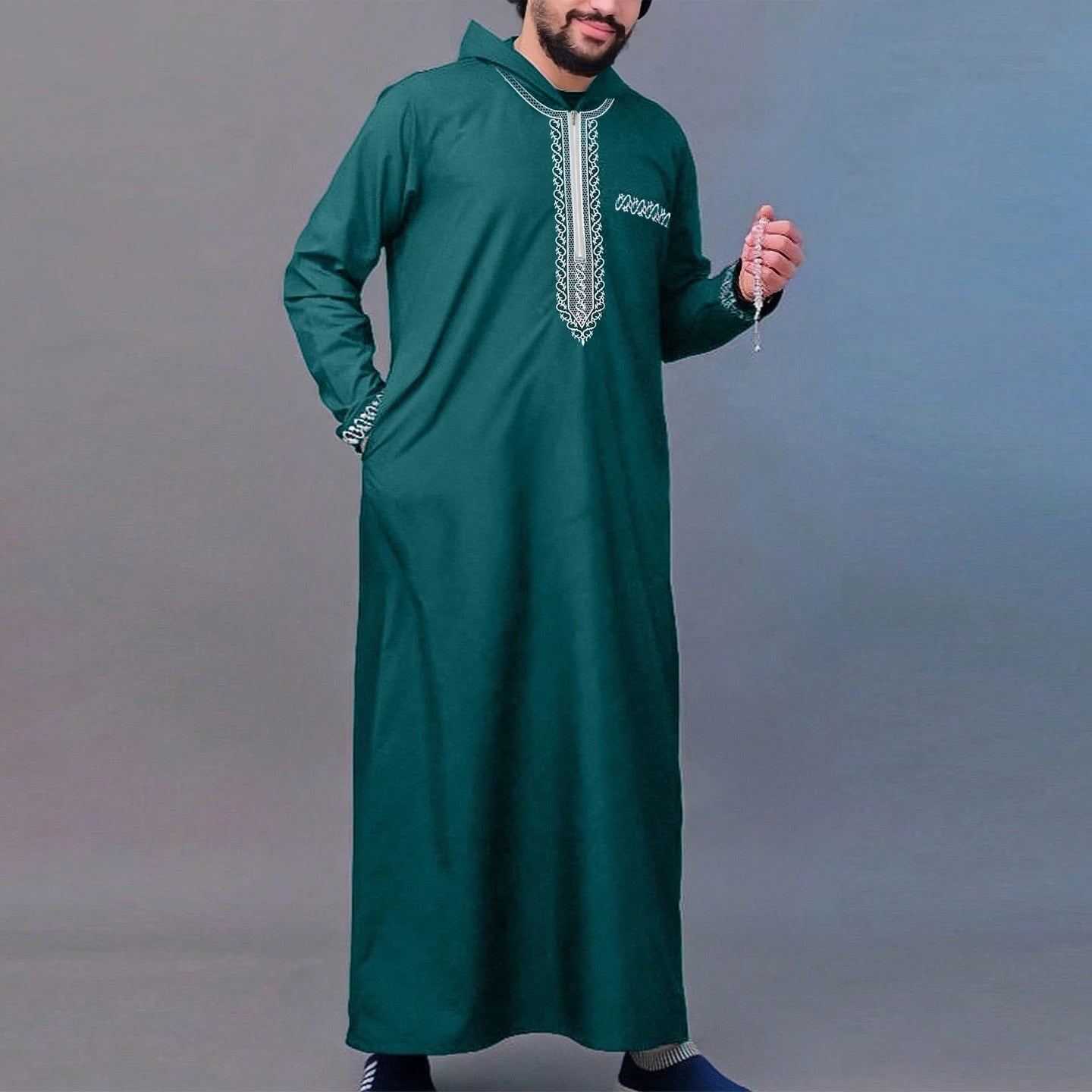 Arab Muslim Men's Robe  Ethnic Style Embroidered Moroccan Style Casual Traditional Islamic Thobe Long Dress Prayer Gown