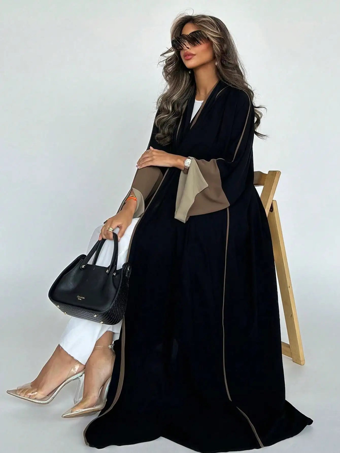 Middle Eastern Loose Abaya Muslim Full Sleeve Open Front Abayas Elegant Kaftans Women Jilbabs Arabian Islamic Maxi Dresses