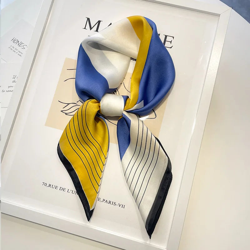 Handkerchiefs Hair Silk Scarf 70*70cm Print Satin Big Square Silk Scarves Shawls For Women Luxury Brand Designer Hijab Headband