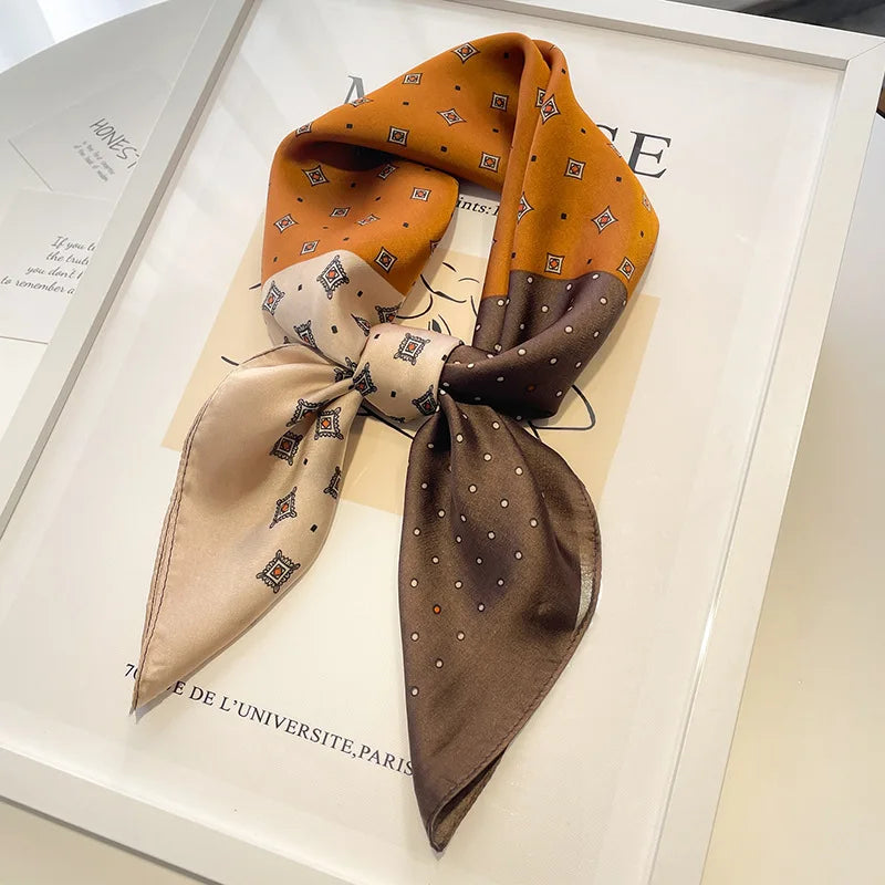 Handkerchiefs Hair Silk Scarf 70*70cm Print Satin Big Square Silk Scarves Shawls For Women Luxury Brand Designer Hijab Headband
