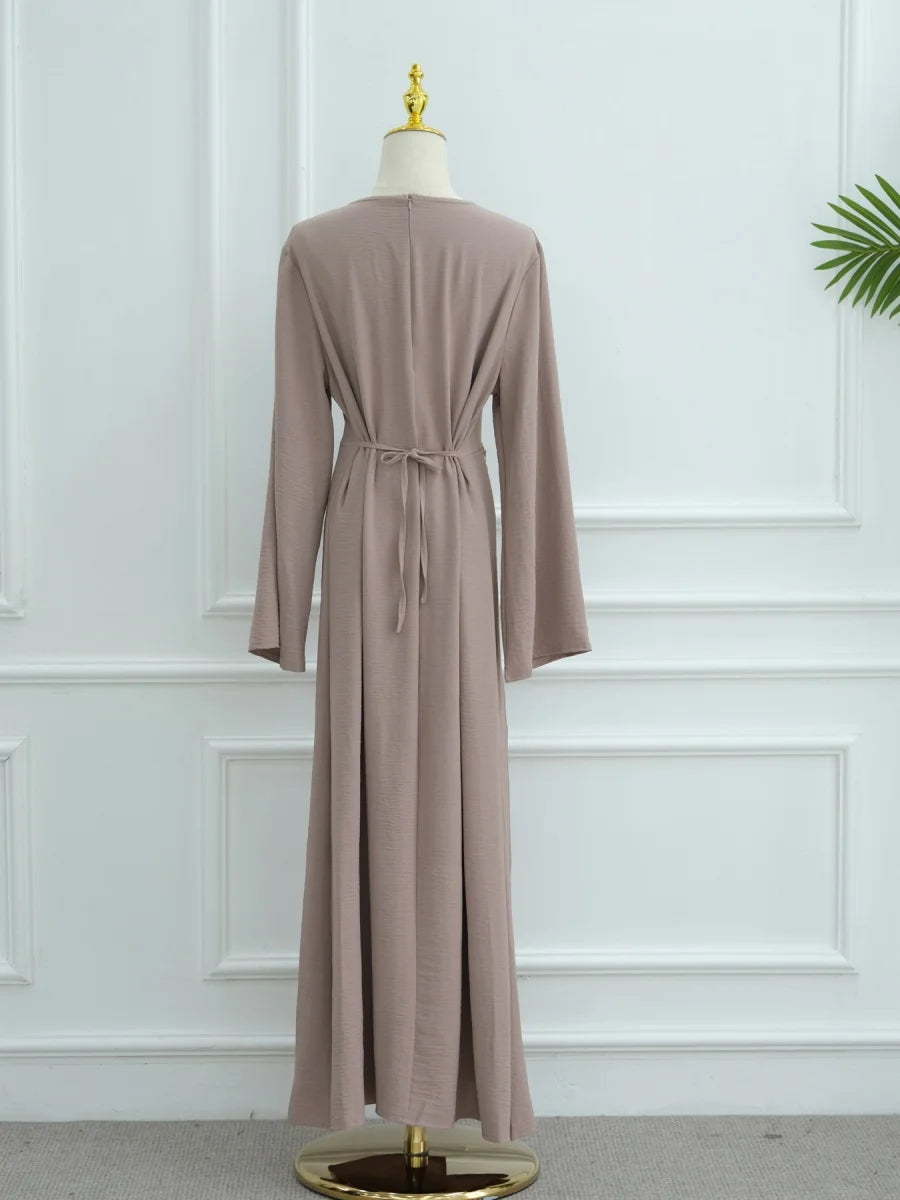 Muslim Women Arabic Dubai Abaya Solid Drawstring Long Dress Modest Ramadan Kaftan Robe Femme musulmane Islam Clothing Kebaya