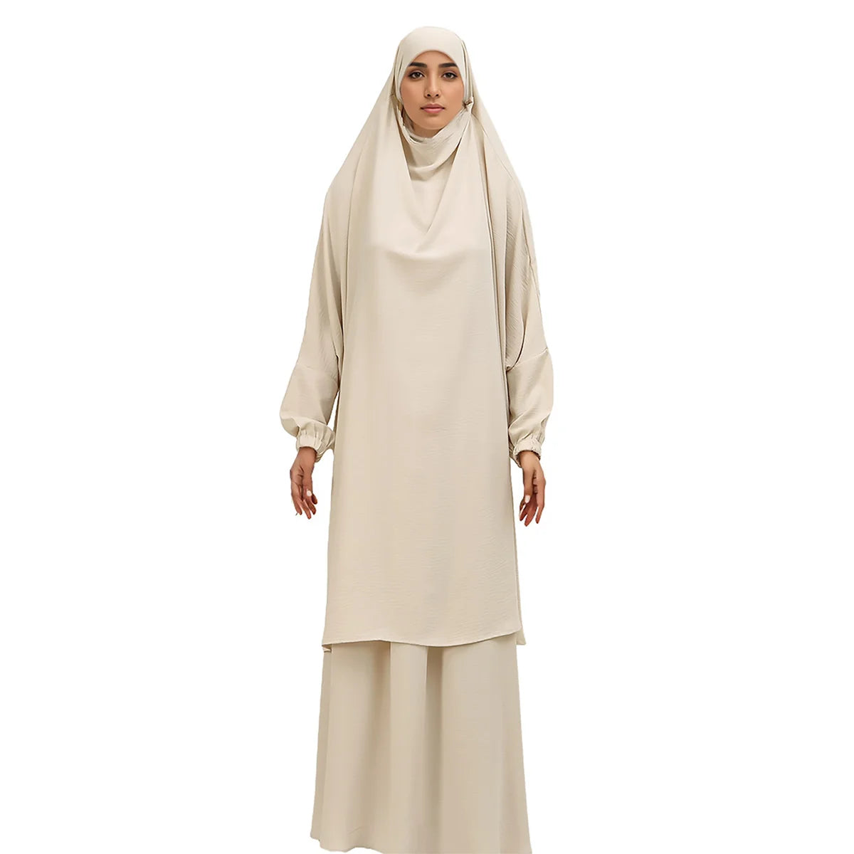 Two Piece Abaya for Woman Jilbab Prayer Set Batwing Hijab Dress Muslim Kimono Kaftan Robe Long Khimar Islam Cloth Jilbab Ramadan