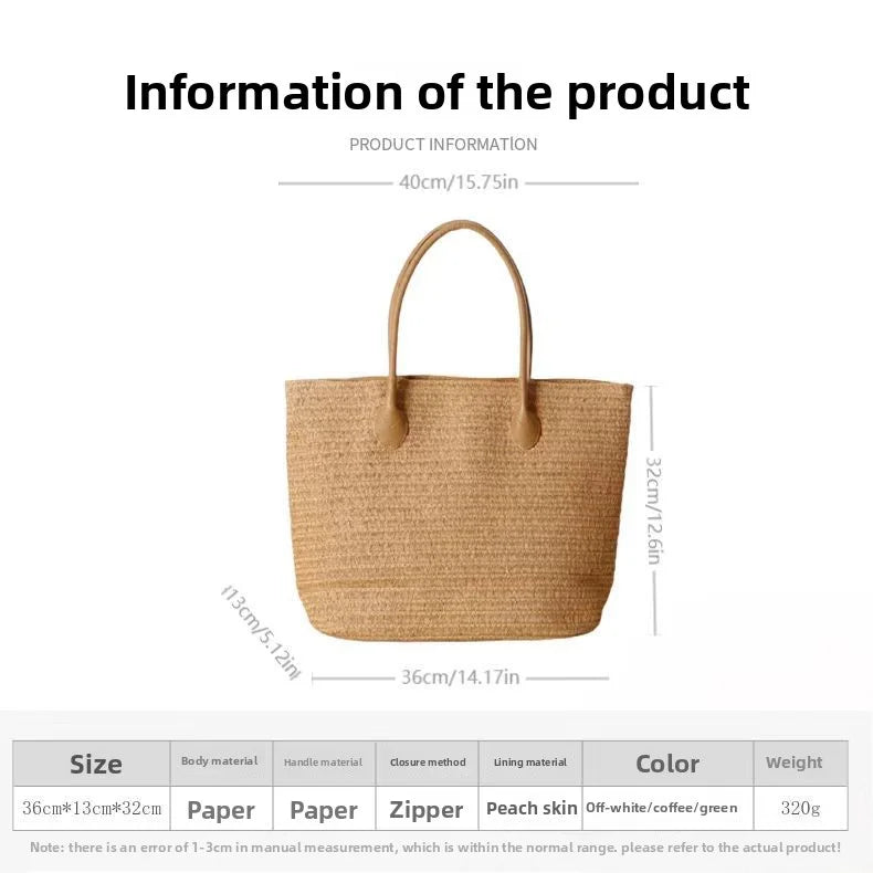 Handmade Straw Bag Summer Beach Travel For Women Ladies Wrapped Shoulder Top Handle Fashion Weaving Totes