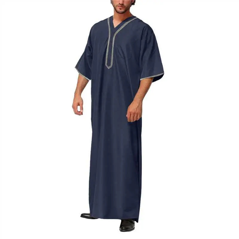 2026 New Men's Muslim Thobe Long Sleeve Button Down Shirt Arabic Islamic Robe Loose Fit Casual Prayer Wear for Ramadan Eid
