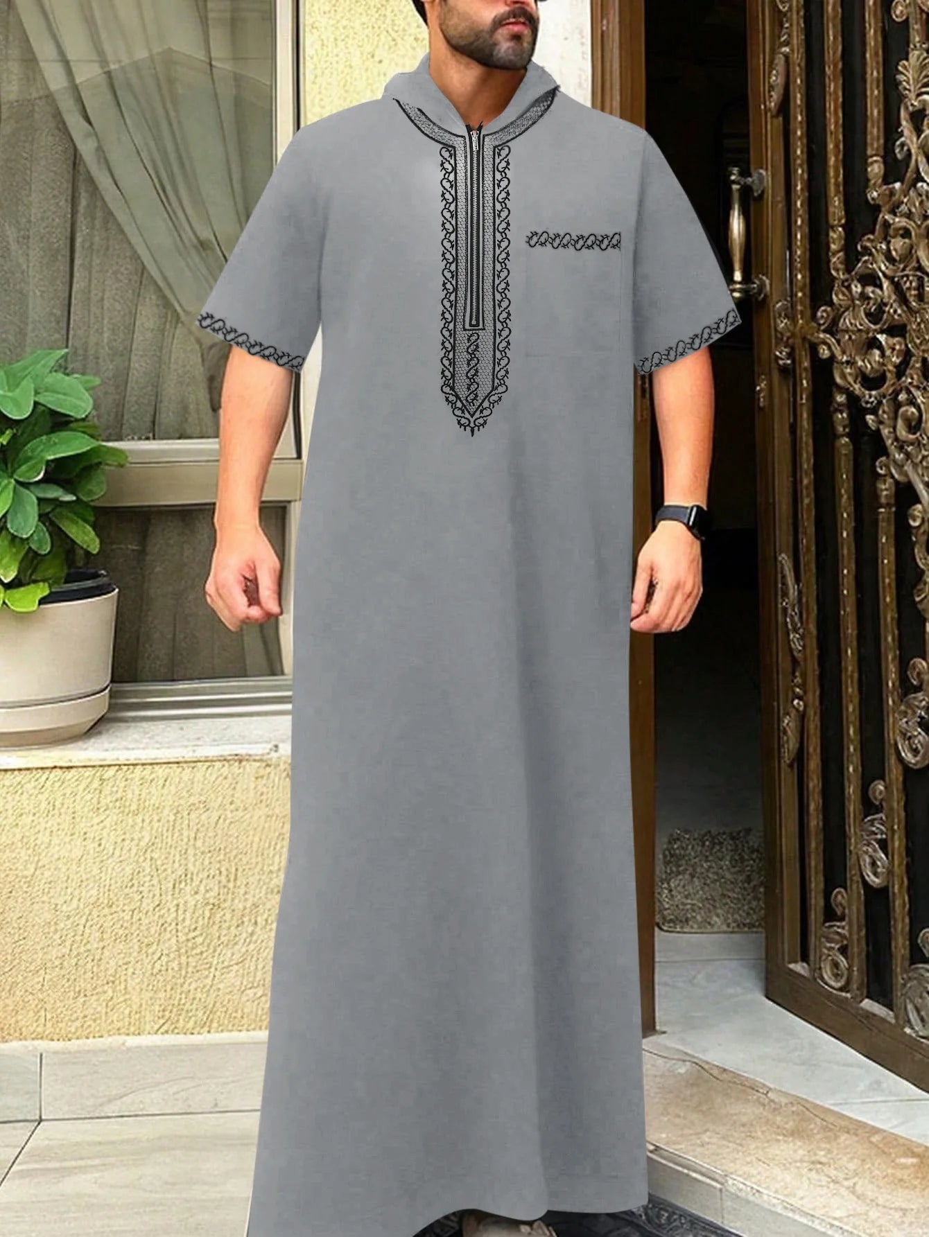 2026 Men's Traditional Muslim Clothing Eid Middle East Jubba Thobe Men Thobe Arab Muslim Robes with Short Sleeves Husband Gift