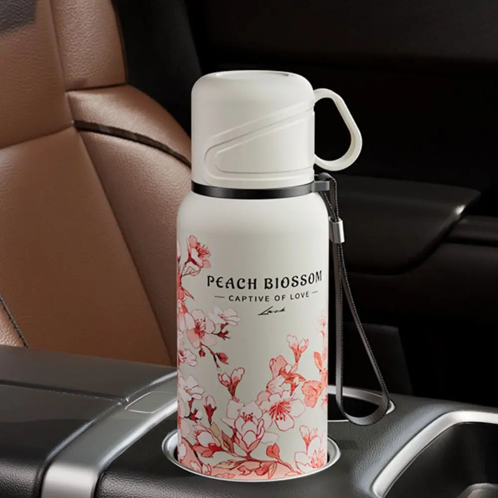 620ml Flower Pattern Thermos Bottle with Filter Stainless Steel Travel Mug Large-capacity Double Wall Thermal Cup Travel
